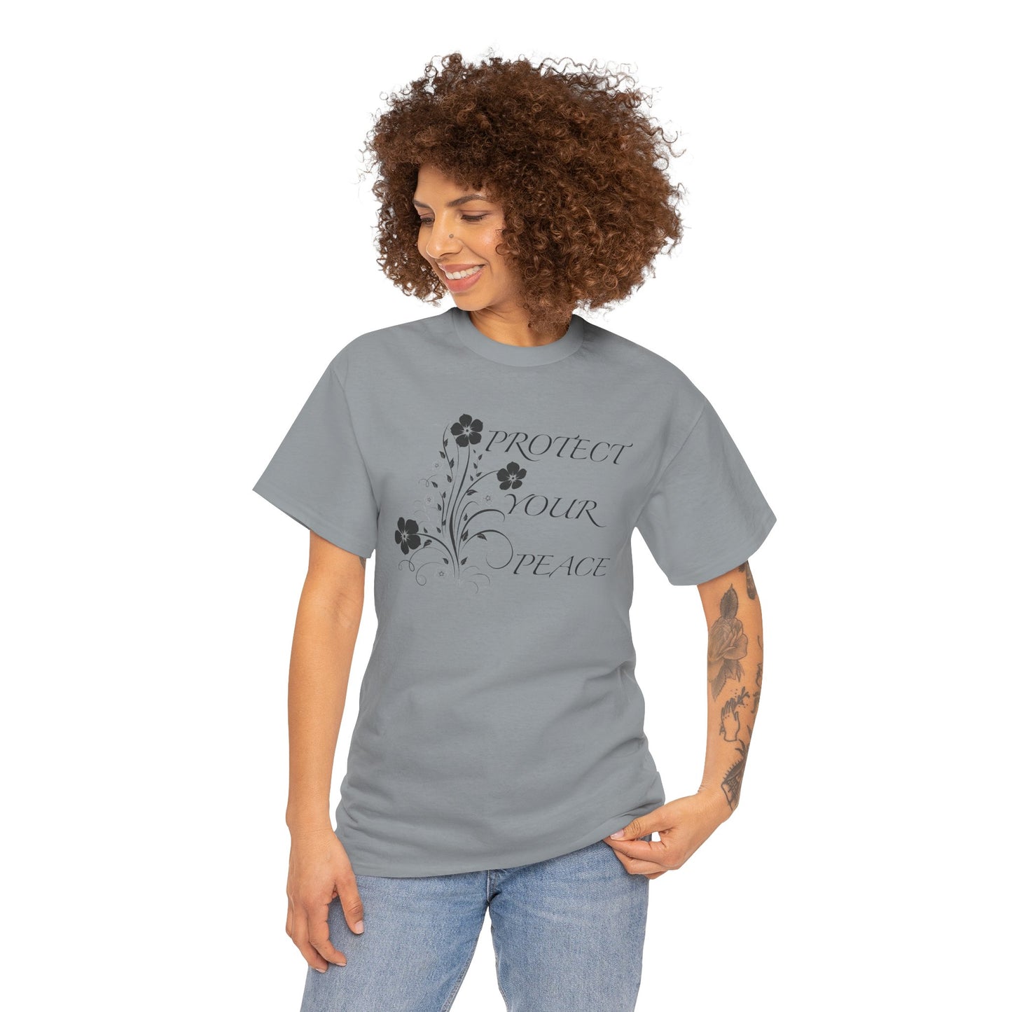 Unisex Floral Tee - "Protect Your Peace" - Unisex Floral Tee - Eco-Friendly Gift, Casual Outfit, Nature Lover Gift, Relaxed Fit