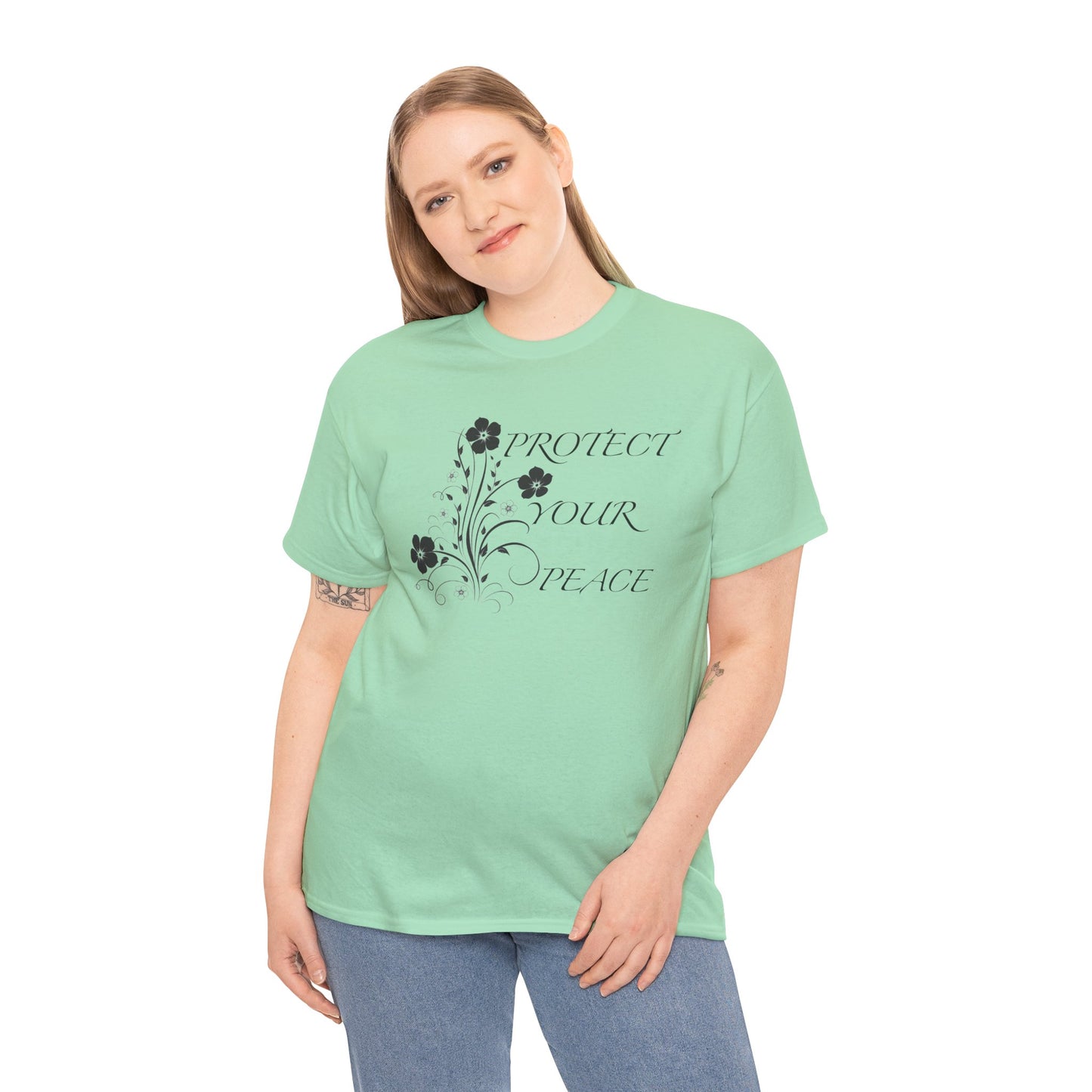 Unisex Floral Tee - "Protect Your Peace" - Unisex Floral Tee - Eco-Friendly Gift, Casual Outfit, Nature Lover Gift, Relaxed Fit