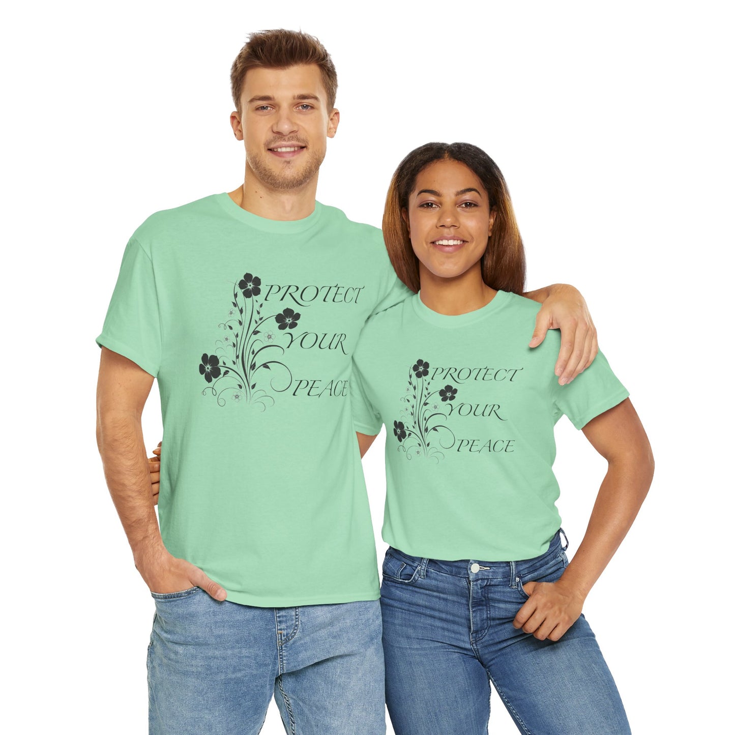 Unisex Floral Tee - "Protect Your Peace" - Unisex Floral Tee - Eco-Friendly Gift, Casual Outfit, Nature Lover Gift, Relaxed Fit