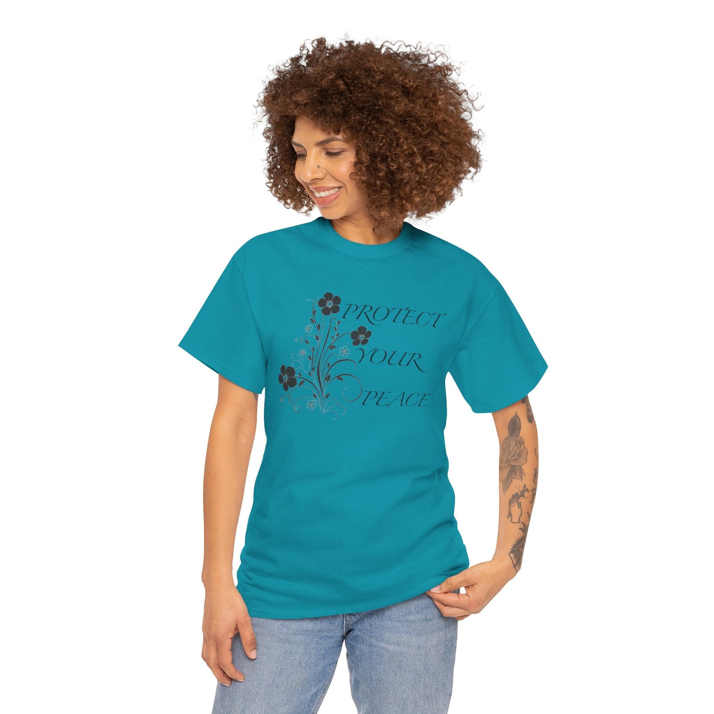Unisex Floral Tee - "Protect Your Peace" - Unisex Floral Tee - Eco-Friendly Gift, Casual Outfit, Nature Lover Gift, Relaxed Fit