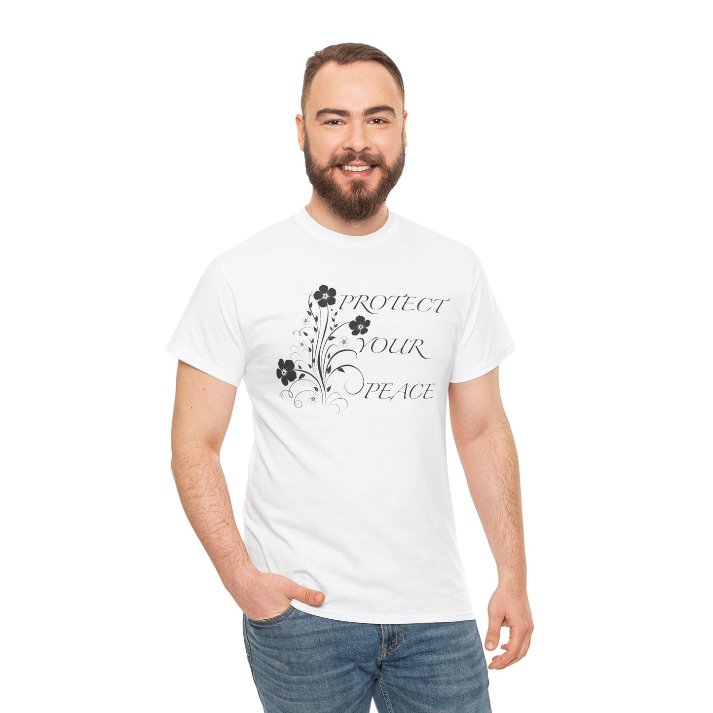 Unisex Floral Tee - "Protect Your Peace" - Unisex Floral Tee - Eco-Friendly Gift, Casual Outfit, Nature Lover Gift, Relaxed Fit