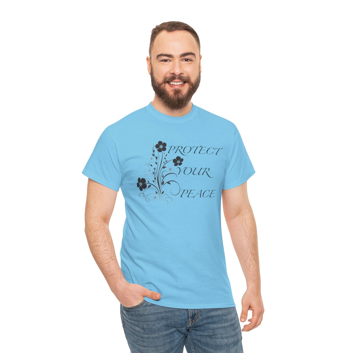 Unisex Floral Tee - "Protect Your Peace" - Unisex Floral Tee - Eco-Friendly Gift, Casual Outfit, Nature Lover Gift, Relaxed Fit