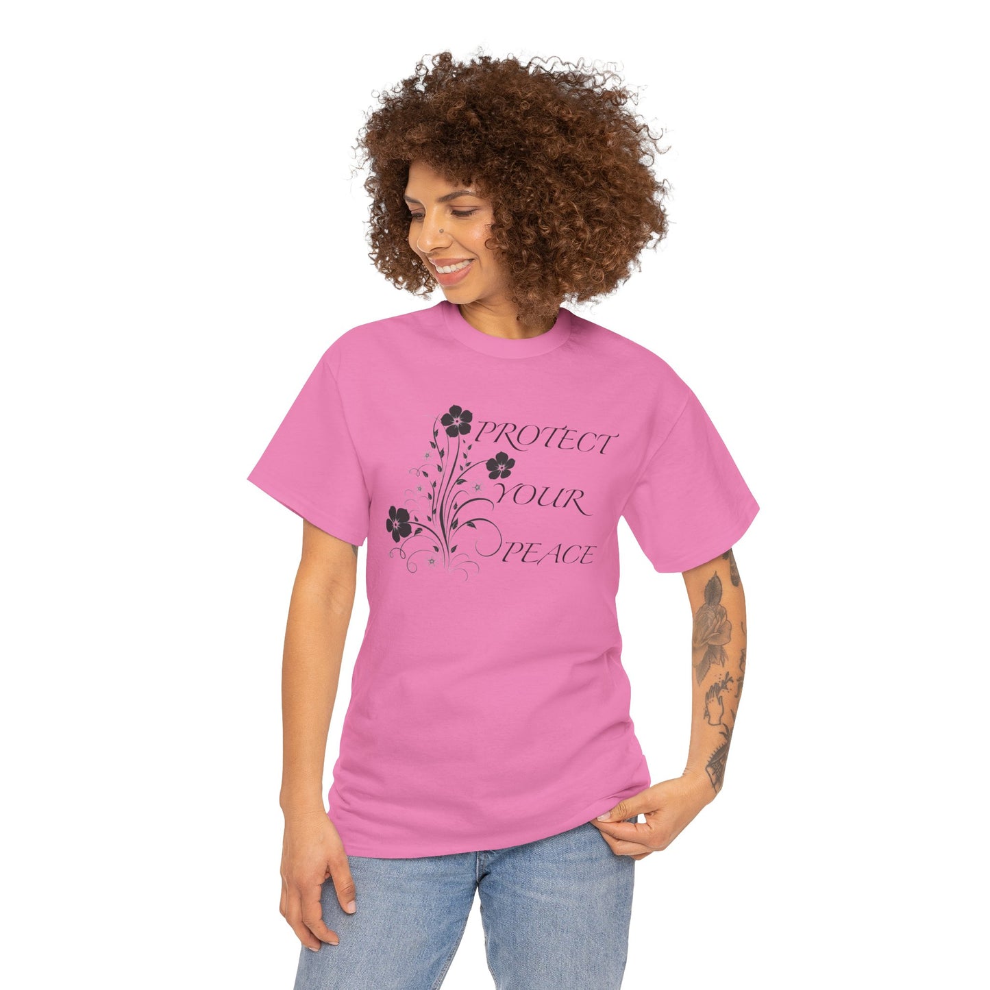 Unisex Floral Tee - "Protect Your Peace" - Unisex Floral Tee - Eco-Friendly Gift, Casual Outfit, Nature Lover Gift, Relaxed Fit