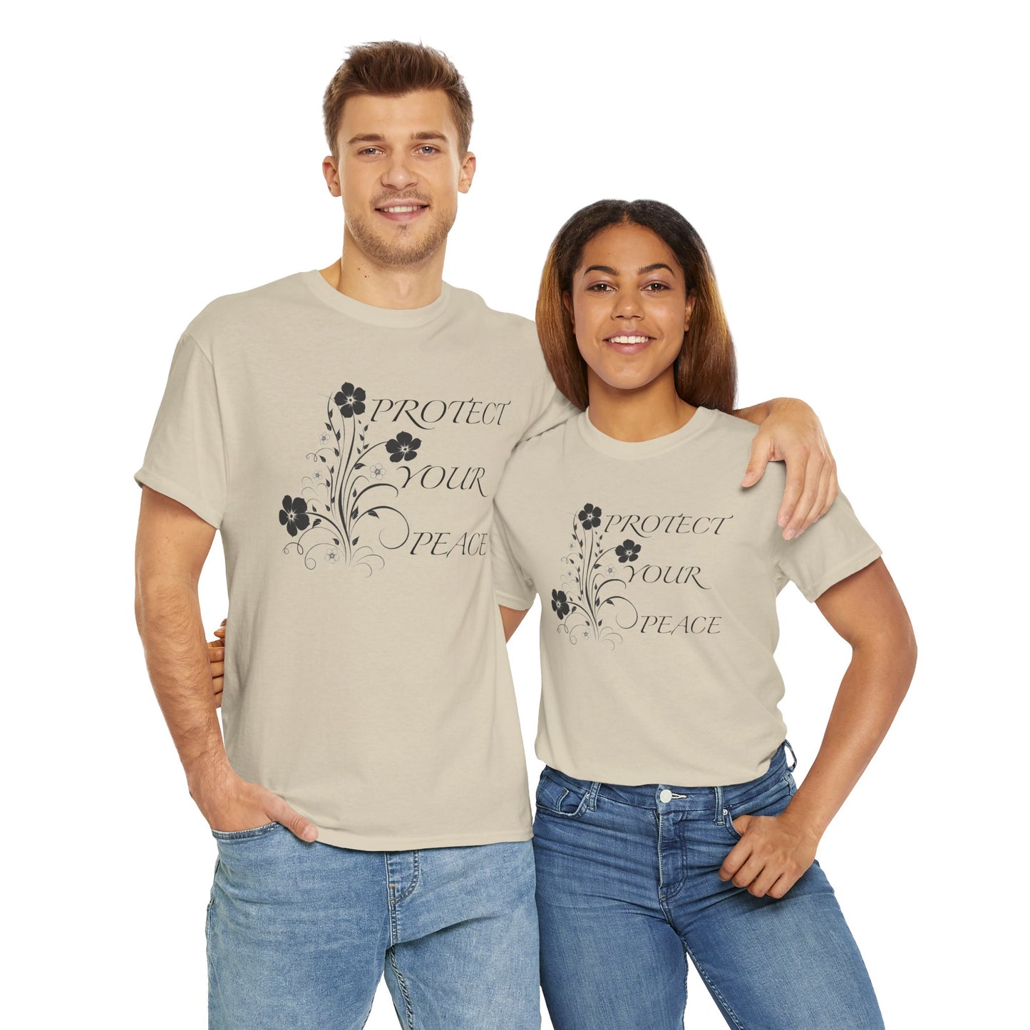 Unisex Floral Tee - "Protect Your Peace" - Unisex Floral Tee - Eco-Friendly Gift, Casual Outfit, Nature Lover Gift, Relaxed Fit