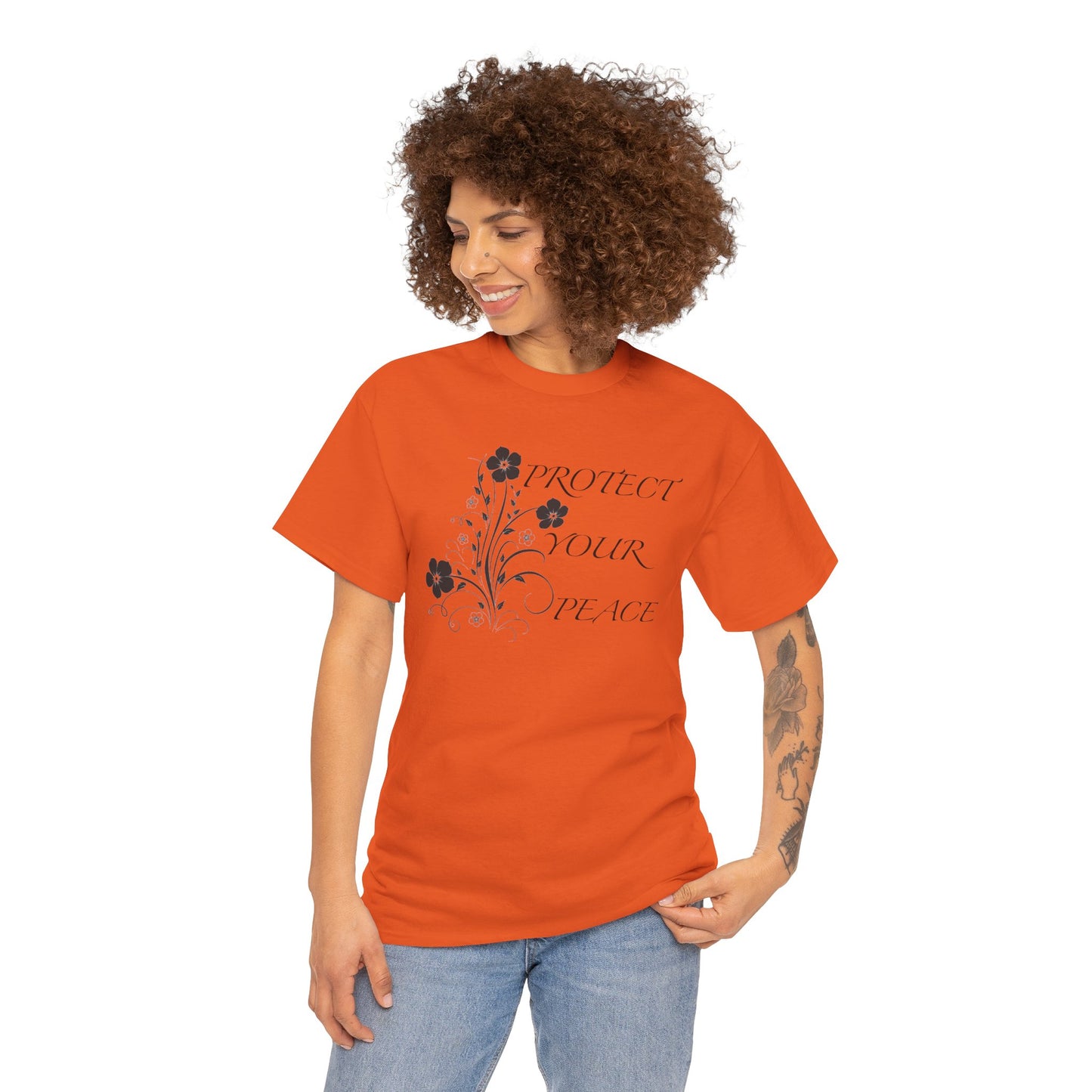 Unisex Floral Tee - "Protect Your Peace" - Unisex Floral Tee - Eco-Friendly Gift, Casual Outfit, Nature Lover Gift, Relaxed Fit