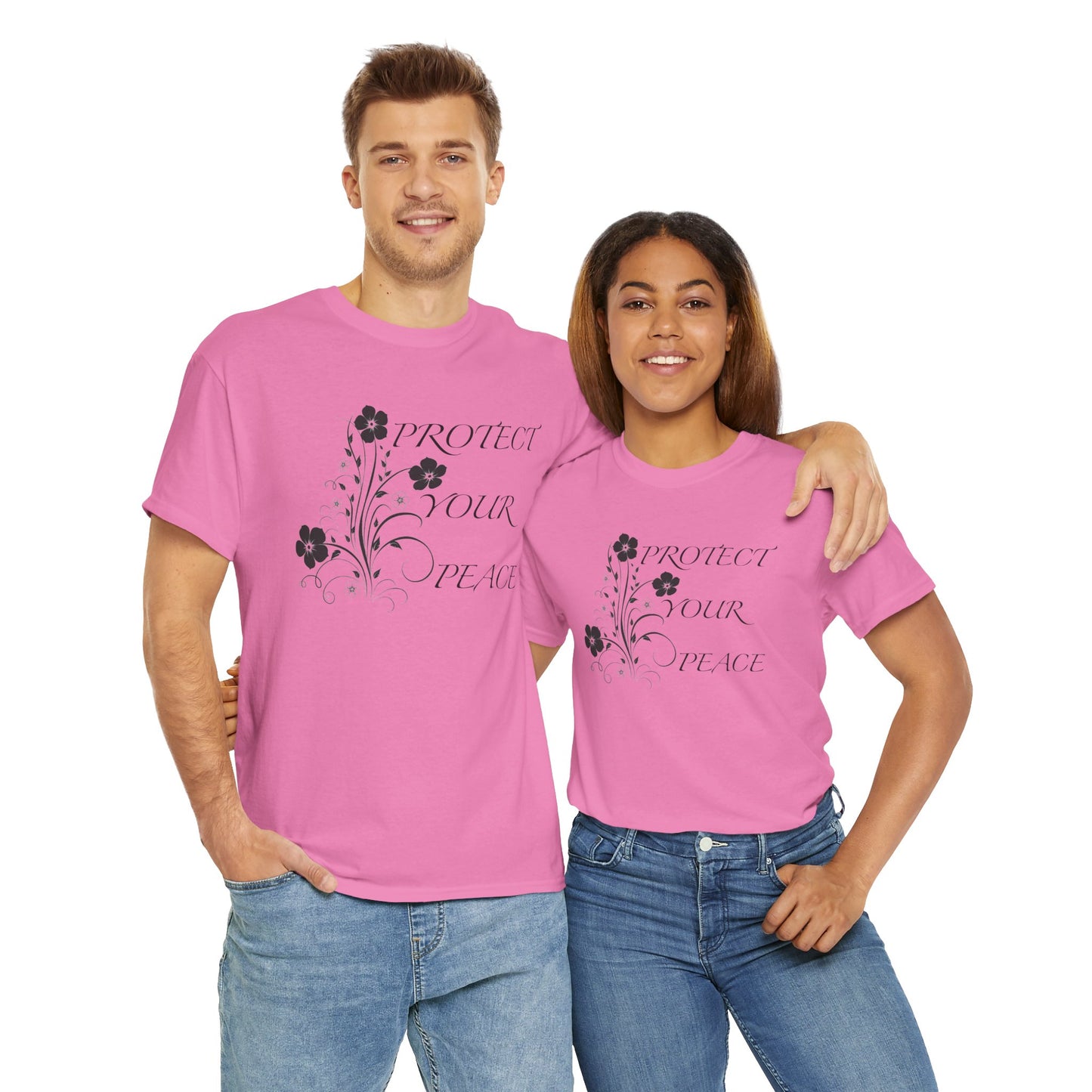 Unisex Floral Tee - "Protect Your Peace" - Unisex Floral Tee - Eco-Friendly Gift, Casual Outfit, Nature Lover Gift, Relaxed Fit
