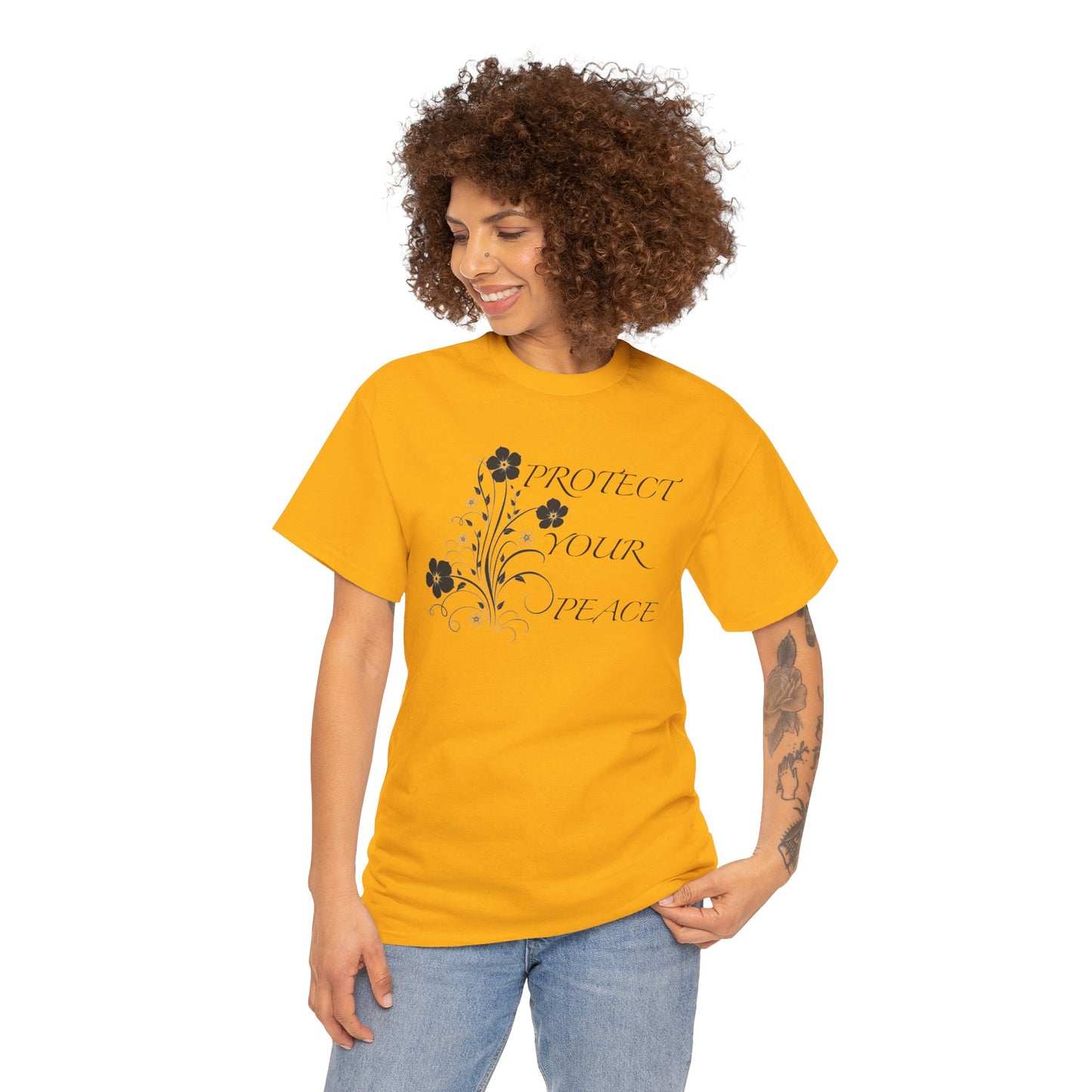 Unisex Floral Tee - "Protect Your Peace" - Unisex Floral Tee - Eco-Friendly Gift, Casual Outfit, Nature Lover Gift, Relaxed Fit