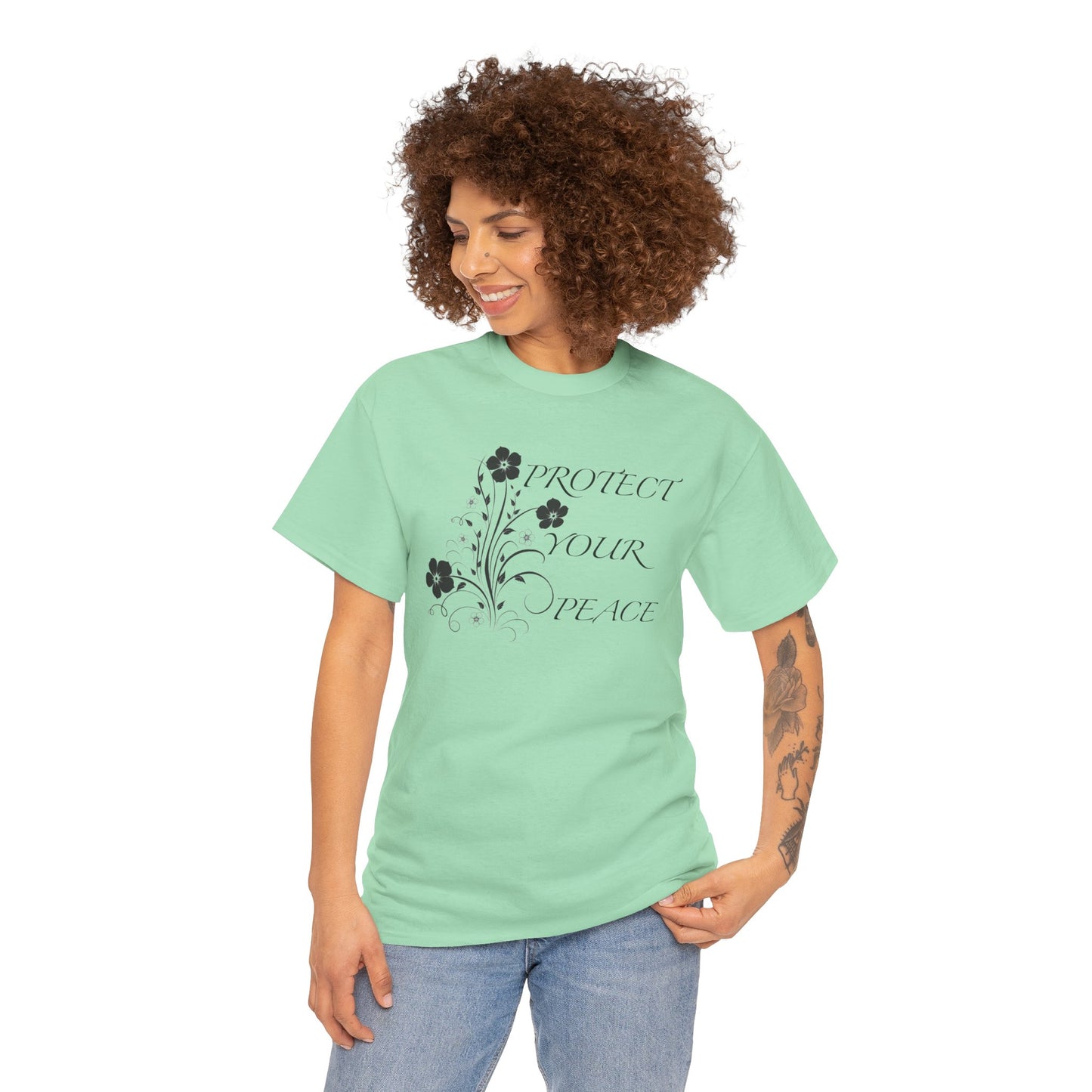 Unisex Floral Tee - "Protect Your Peace" - Unisex Floral Tee - Eco-Friendly Gift, Casual Outfit, Nature Lover Gift, Relaxed Fit