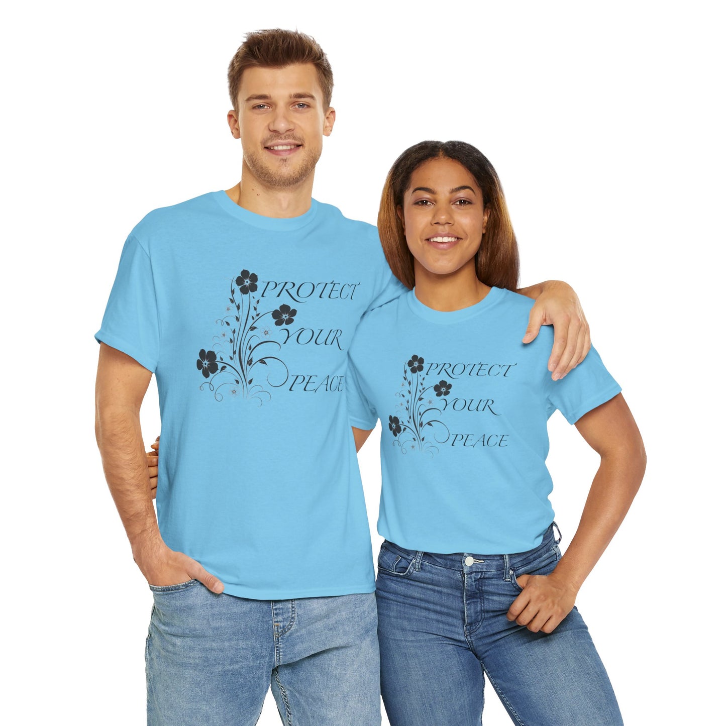 Unisex Floral Tee - "Protect Your Peace" - Unisex Floral Tee - Eco-Friendly Gift, Casual Outfit, Nature Lover Gift, Relaxed Fit