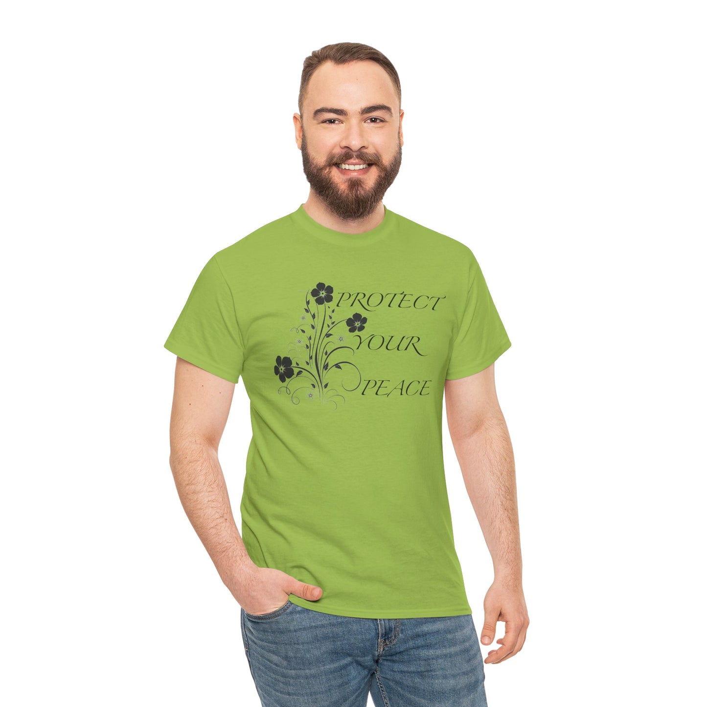 Unisex Floral Tee - "Protect Your Peace" - Unisex Floral Tee - Eco-Friendly Gift, Casual Outfit, Nature Lover Gift, Relaxed Fit