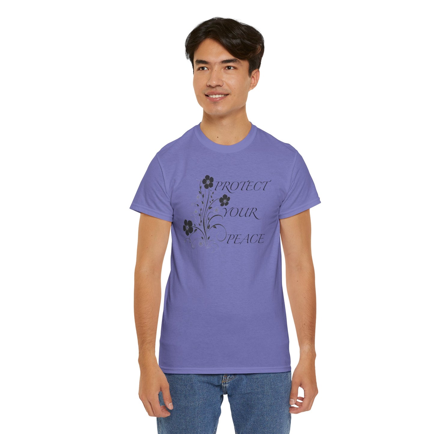 Unisex Floral Tee - "Protect Your Peace" - Unisex Floral Tee - Eco-Friendly Gift, Casual Outfit, Nature Lover Gift, Relaxed Fit