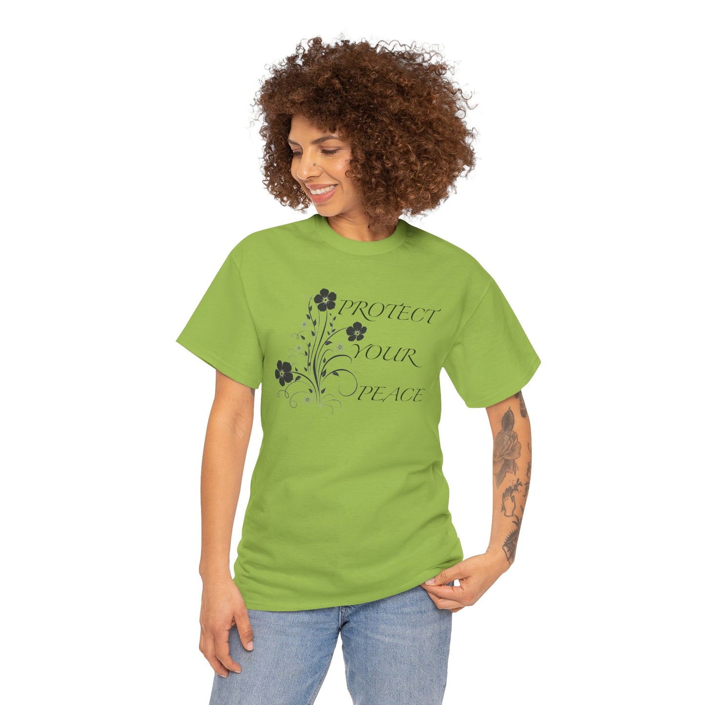 Unisex Floral Tee - "Protect Your Peace" - Unisex Floral Tee - Eco-Friendly Gift, Casual Outfit, Nature Lover Gift, Relaxed Fit