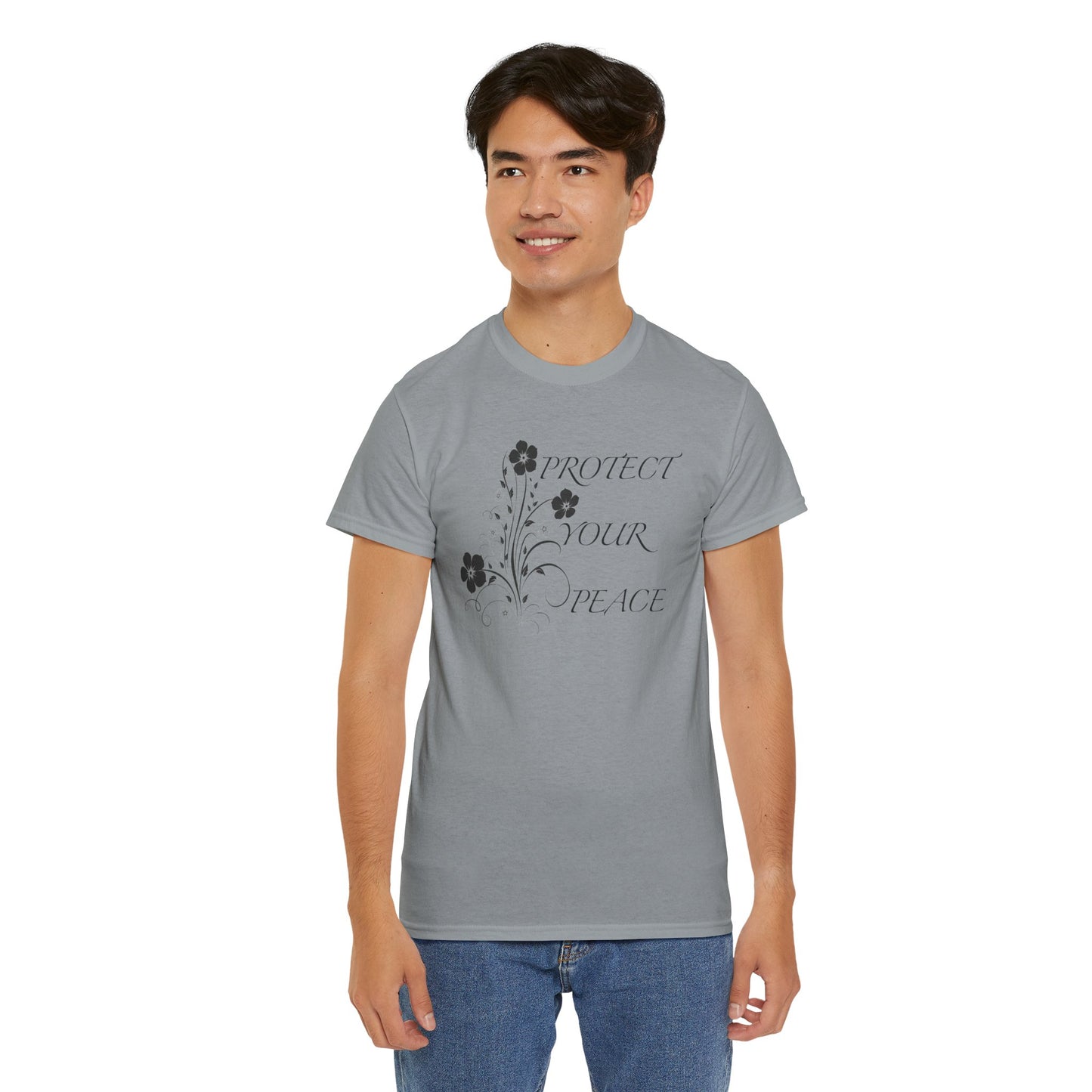 Unisex Floral Tee - "Protect Your Peace" - Unisex Floral Tee - Eco-Friendly Gift, Casual Outfit, Nature Lover Gift, Relaxed Fit