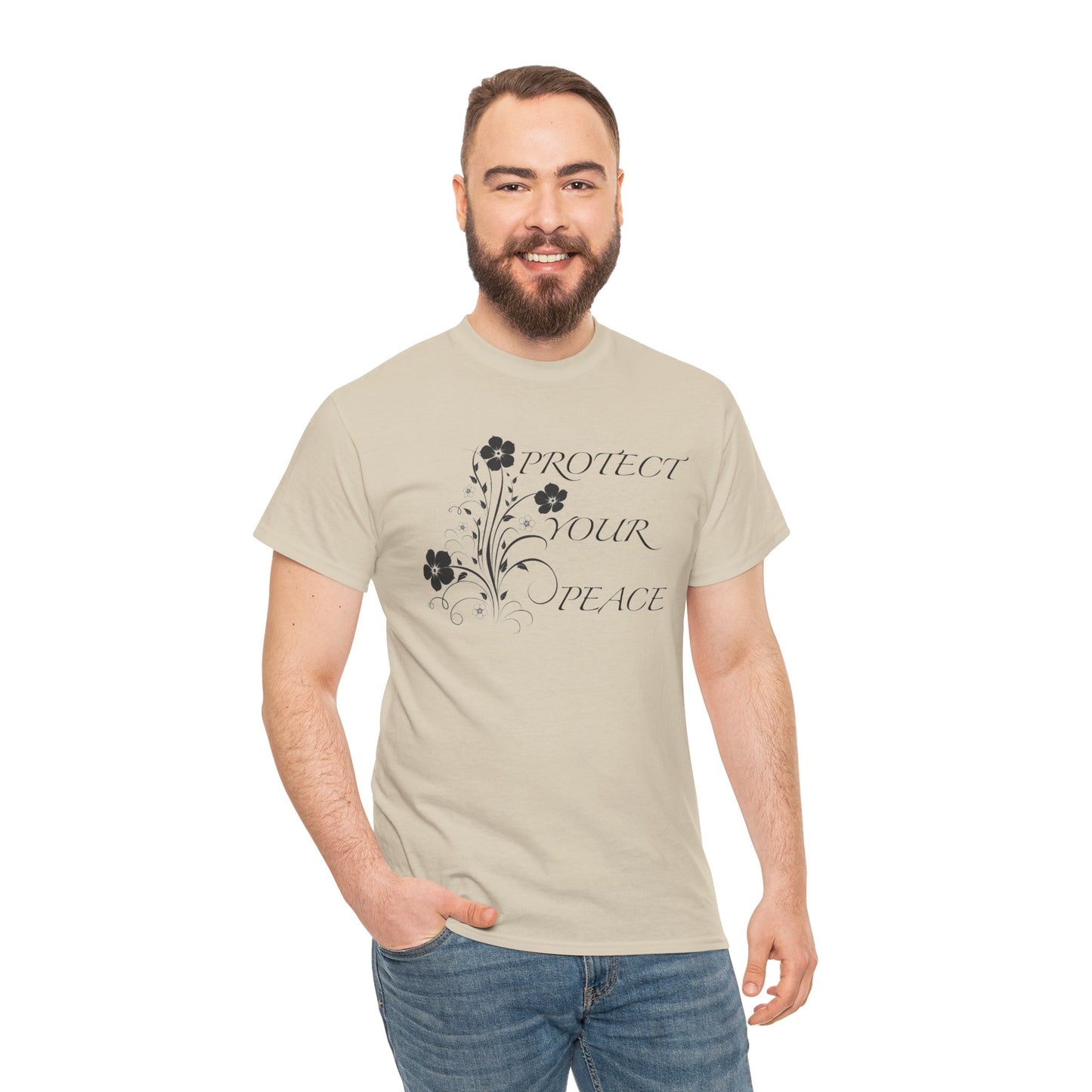 Unisex Floral Tee - "Protect Your Peace" - Unisex Floral Tee - Eco-Friendly Gift, Casual Outfit, Nature Lover Gift, Relaxed Fit