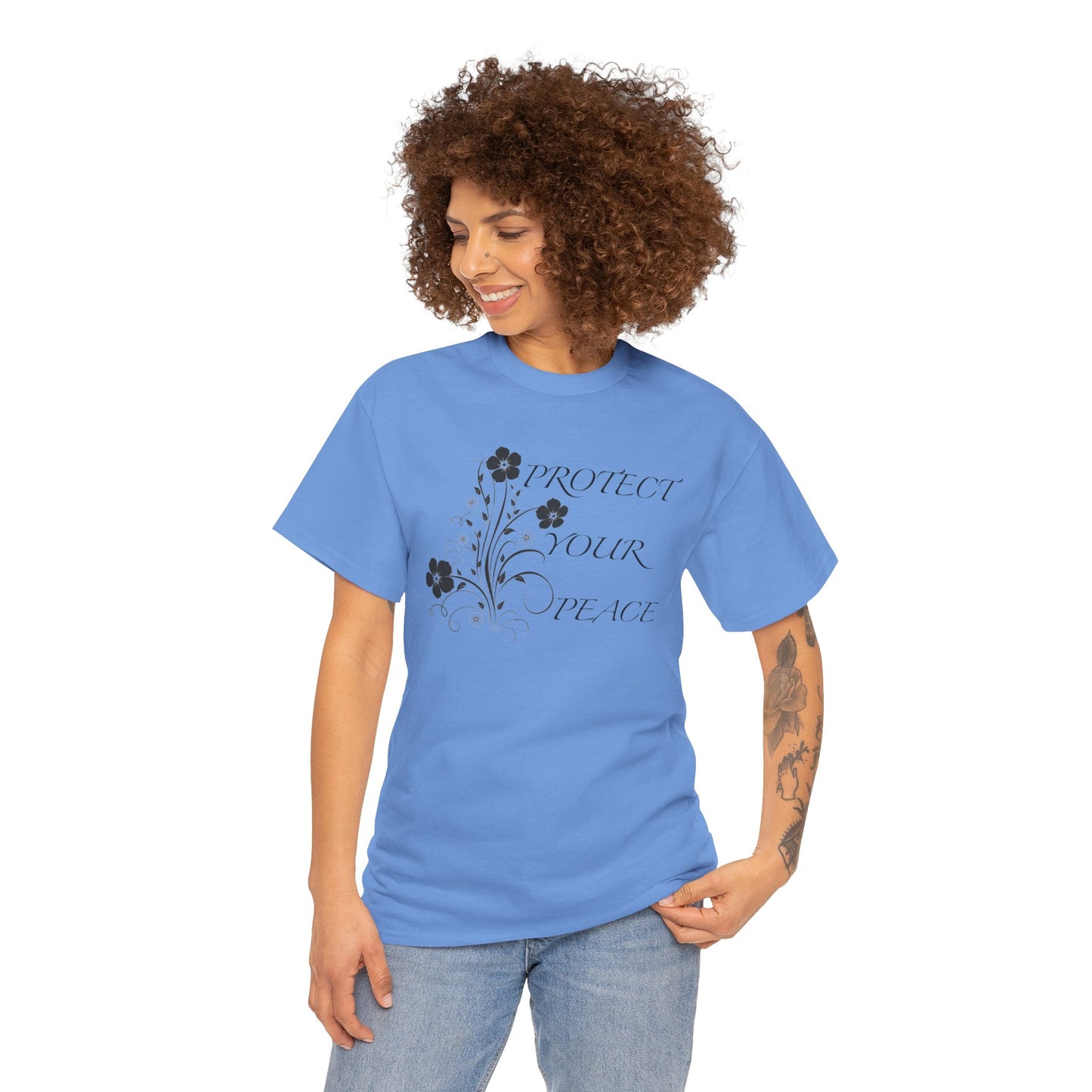 Unisex Floral Tee - "Protect Your Peace" - Unisex Floral Tee - Eco-Friendly Gift, Casual Outfit, Nature Lover Gift, Relaxed Fit